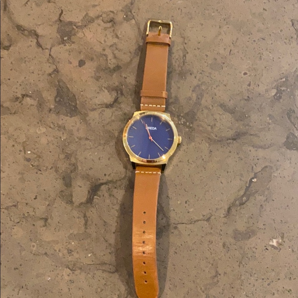 Breda gold watch with brown leather band